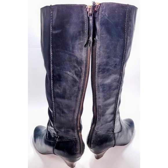 FRYE Steffi Back Zip Knee High Riding Boot Distressed Charcoal Grey Leather Sz 9 - Picture 4 of 12